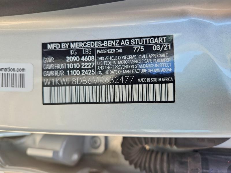 Aukcja sprzedaży 2021 Mercedes-benz C, vin: W1KWF8DB6MR632477, numer aukcji: 65750146