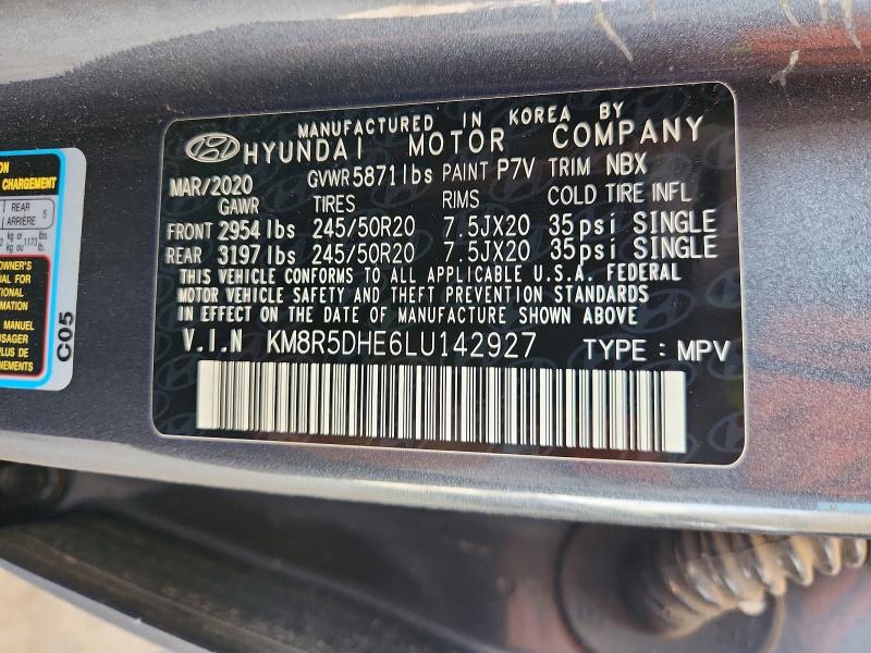 2020 Hyundai Palisade მანქანა იყიდება აუქციონზე, vin: KM8R5DHE6LU142927, აუქციონის ნომერი: 63548276