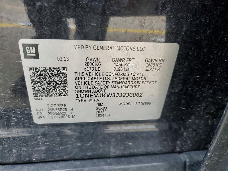 Продаж на аукціоні авто 2018 Chevrolet Traverse, vin: 1GNEVJKW3JJ236062, номер лоту: 66562436
