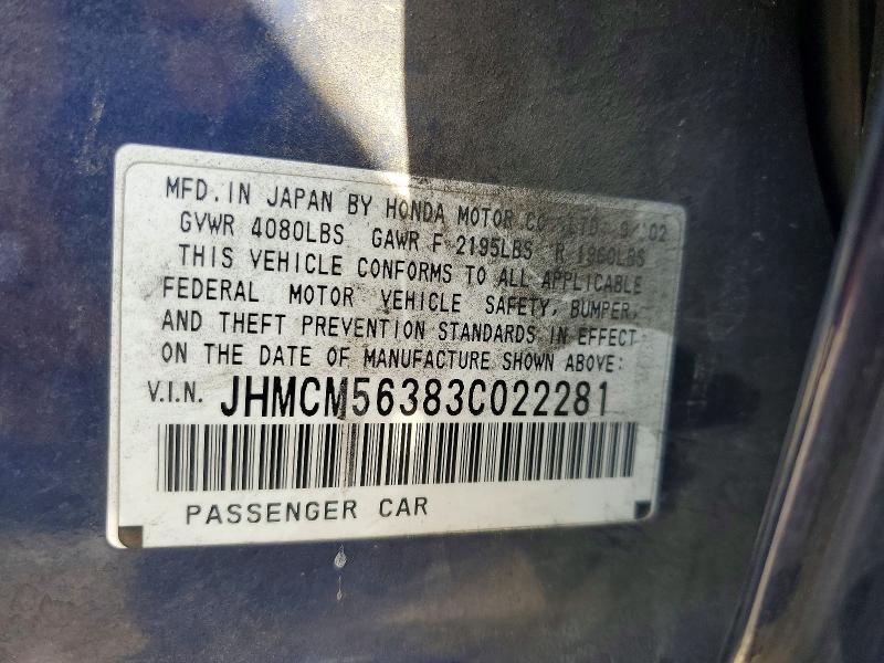 Aukcja sprzedaży 2003 Honda Accord, vin: JHMCM56383C022281, numer aukcji: 63340436