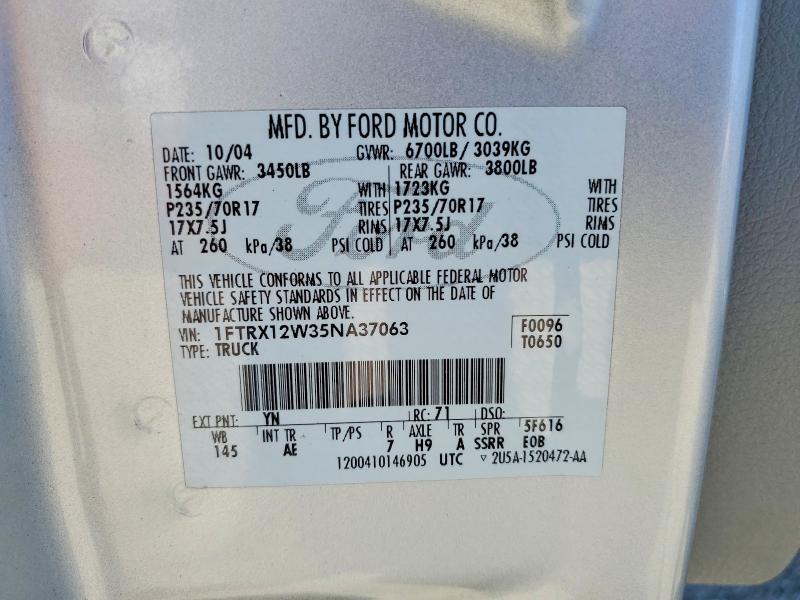 Aukcja sprzedaży 2005 Ford F150, vin: 1FTRX12W35NA37063, numer aukcji: 65903776