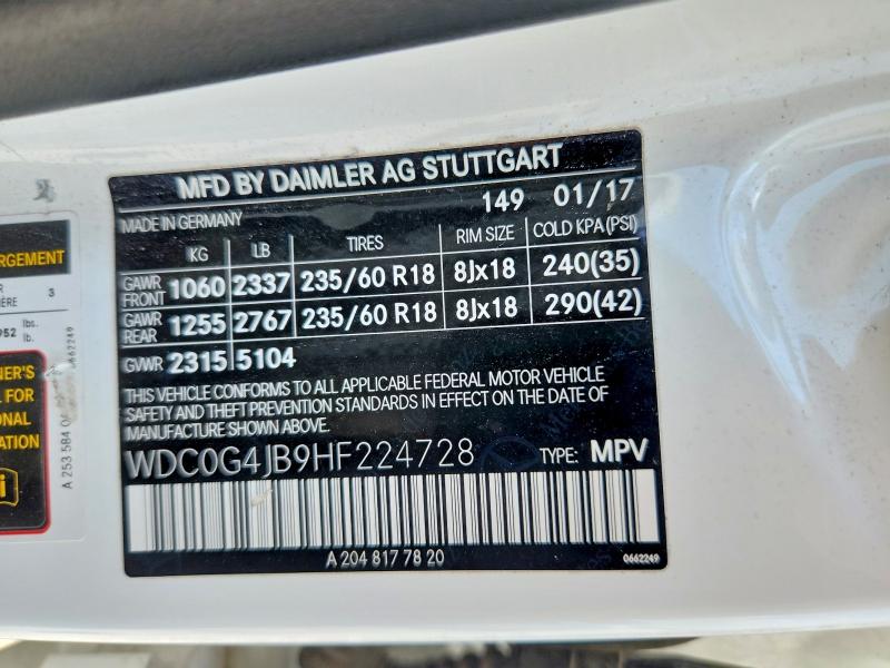 65864346 :رقم المزاد ، WDC0G4JB9HF224728 vin ، 2017 Mercedes-benz Glc مزاد بيع