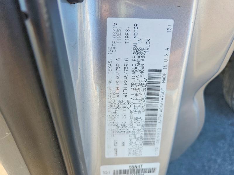 67081576 :رقم المزاد ، 5TFUU4EN8FX133607 vin ، 2015 Toyota Tacoma مزاد بيع