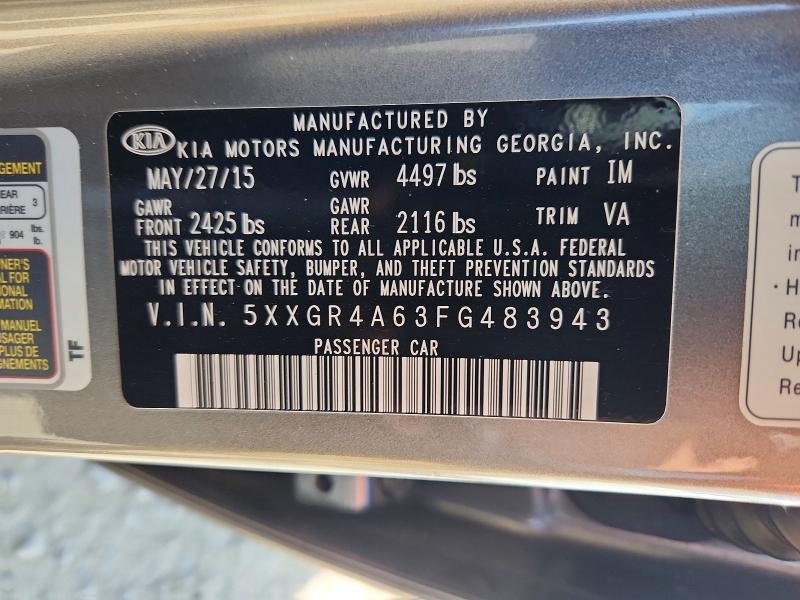 Продаж на аукціоні авто 2015 Kia Optima, vin: 5XXGR4A63FG483943, номер лоту: 63820016