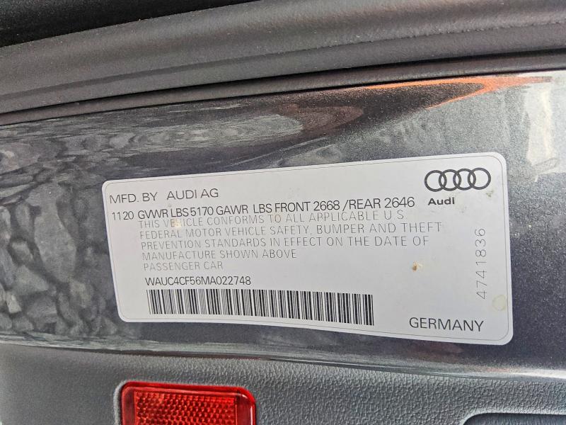 Aukcja sprzedaży 2021 Audi S5, vin: WAUC4CF56MA022748, numer aukcji: 64014846