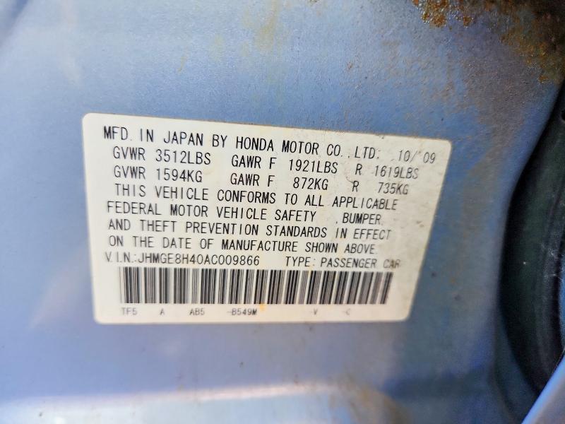 Продаж на аукціоні авто 2010 Honda Fit, vin: JHMGE8H40AC009866, номер лоту: 65362356