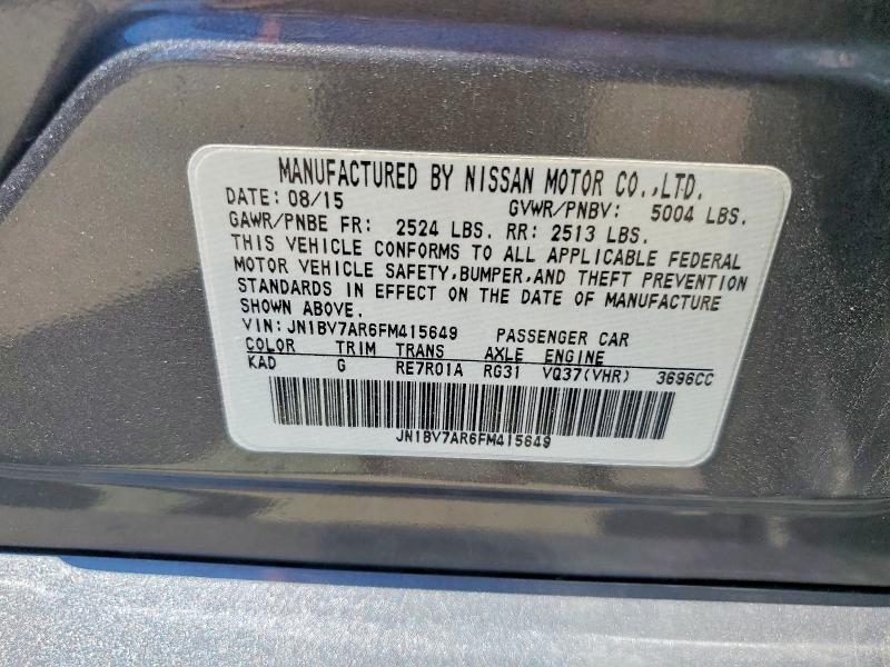2015 Infiniti Q50 მანქანა იყიდება აუქციონზე, vin: JN1BV7AR6FM415649, აუქციონის ნომერი: 63391666