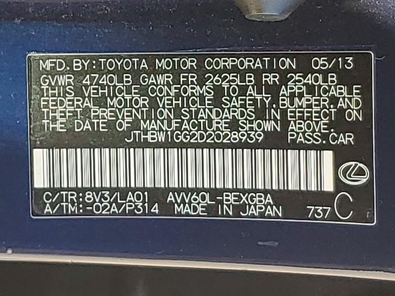 64047276 :رقم المزاد ، JTHBW1GG2D2028939 vin ، 2013 Lexus Es مزاد بيع