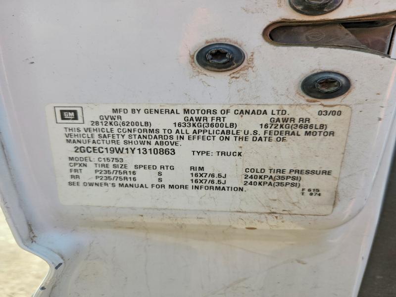 Продаж на аукціоні авто 2000 Chevrolet Silverado, vin: 2GCEC19W1Y1310863, номер лоту: 64318706