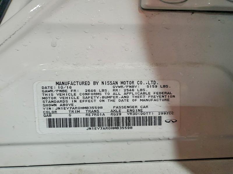 Aukcja sprzedaży 2017 Infiniti Q50, vin: JN1EV7AR0HM835598, numer aukcji: 64126046