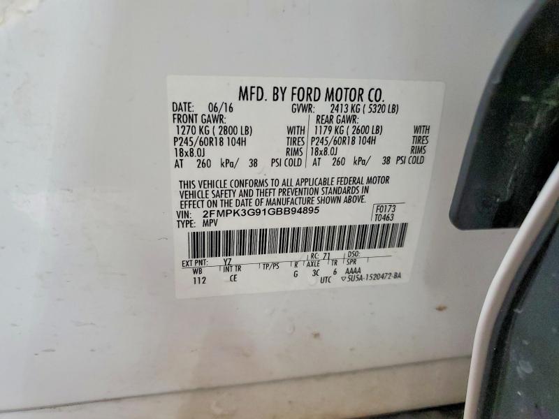 Продаж на аукціоні авто 2016 Ford Edge, vin: 2FMPK3G91GBB94895, номер лоту: 63443626