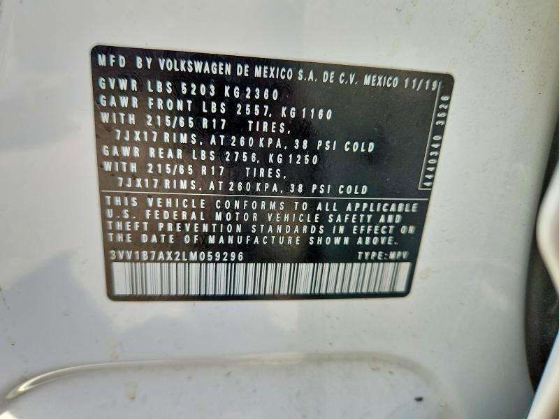 Продаж на аукціоні авто 2020 Volkswagen Tiguan, vin: 3VV1B7AX2LM059296, номер лоту: 66628206