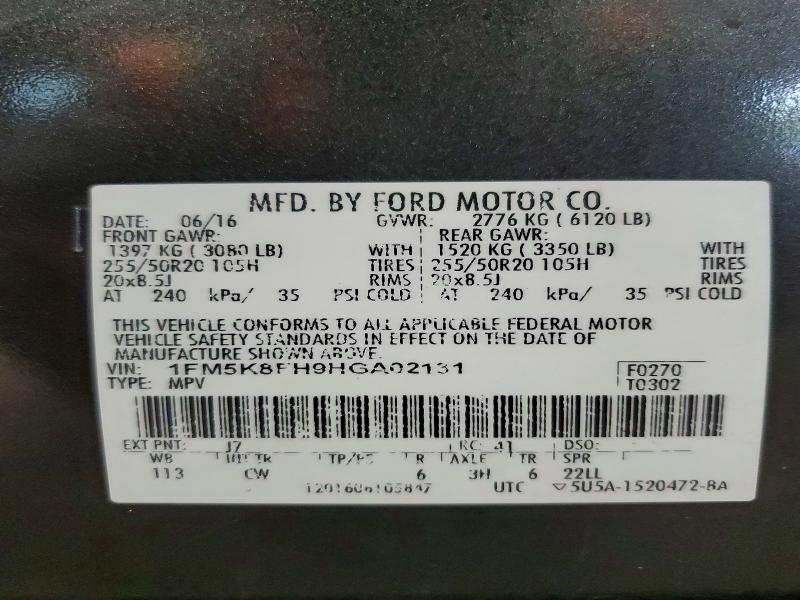 Продажа на аукционе авто 2017 Ford Explorer, vin: 1FM5K8FH9HGA02131, номер лота: 65135956
