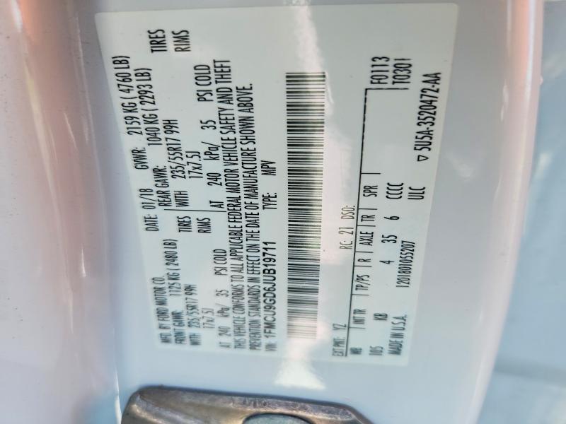Продажа на аукционе авто 2018 Ford Escape, vin: 1FMCU9GD6JUB19711, номер лота: 67930006