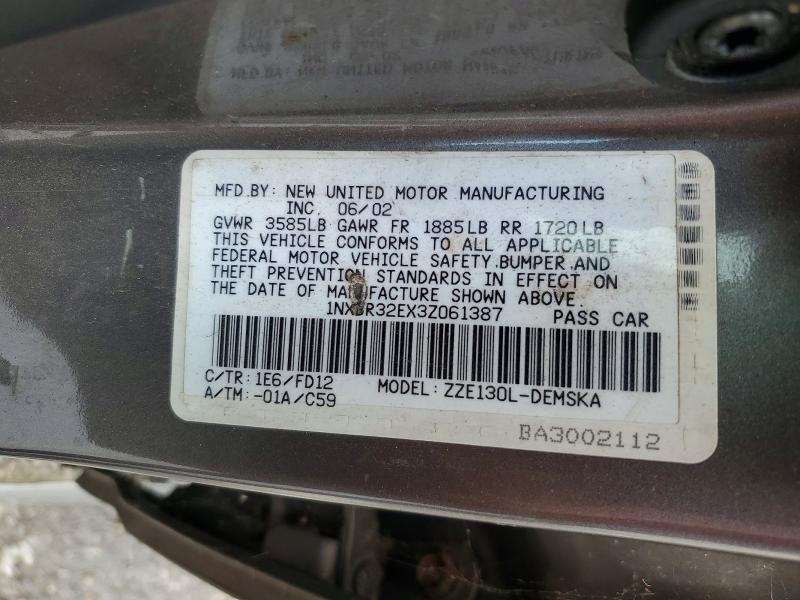 Продажа на аукционе авто 2003 Toyota Corolla, vin: 1NXBR32EX3Z061387, номер лота: 64282726