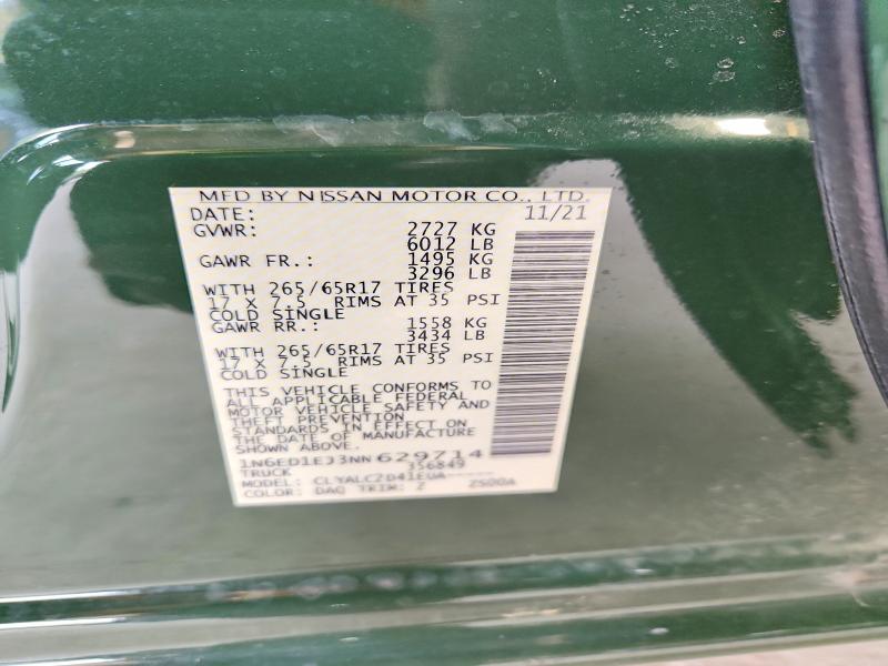 2022 Nissan Frontier მანქანა იყიდება აუქციონზე, vin: 1N6ED1EJ3NN629714, აუქციონის ნომერი: 66455626