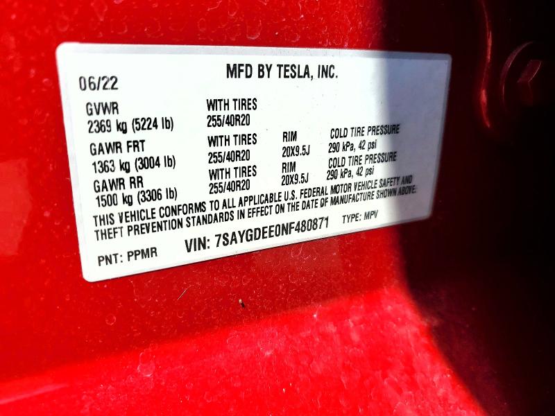 Aukcja sprzedaży 2022 Tesla Model Y, vin: 7SAYGDEE0NF480871, numer aukcji: 64773966