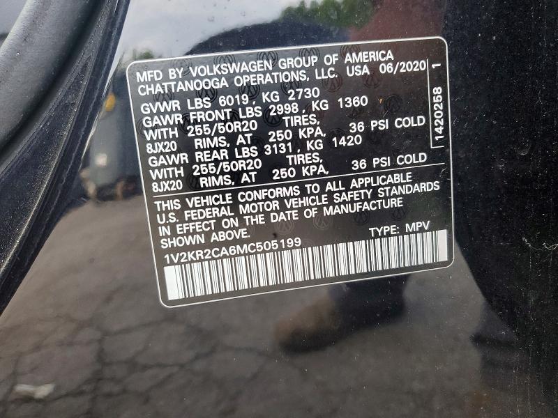 63170826 :رقم المزاد ، 1V2KR2CA6MC505199 vin ، 2021 Volkswagen Atlas مزاد بيع