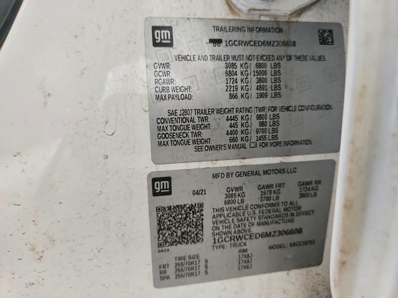 Aukcja sprzedaży 2021 Chevrolet Silverado, vin: 1GCRWCED6MZ306608, numer aukcji: 67033266