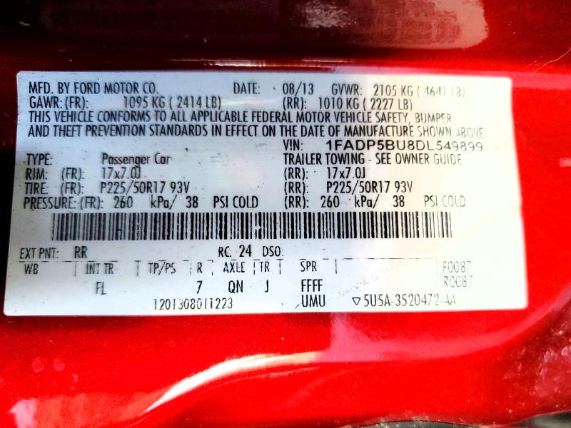 64810236 :رقم المزاد ، 1FADP5BU8DL549899 vin ، 2013 Ford C-max مزاد بيع