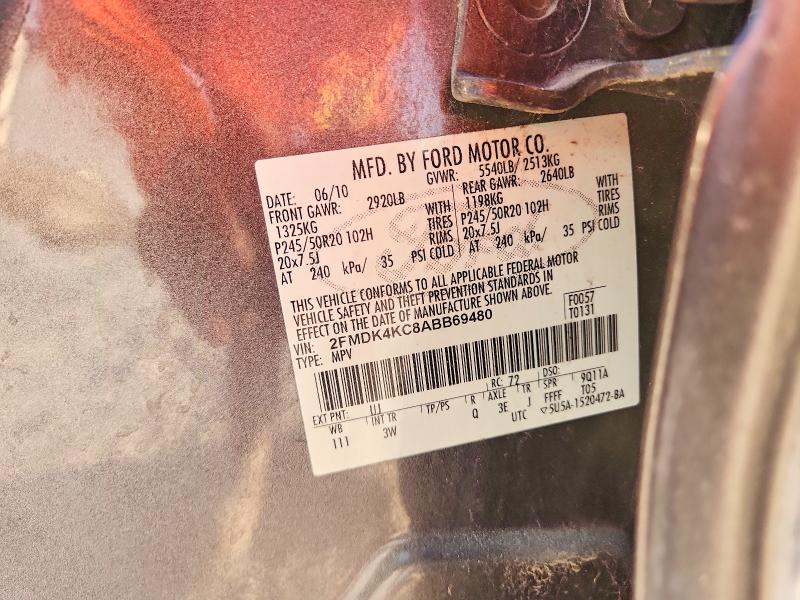 2010 Ford Edge მანქანა იყიდება აუქციონზე, vin: 2FMDK4KC8ABB69480, აუქციონის ნომერი: 66998786