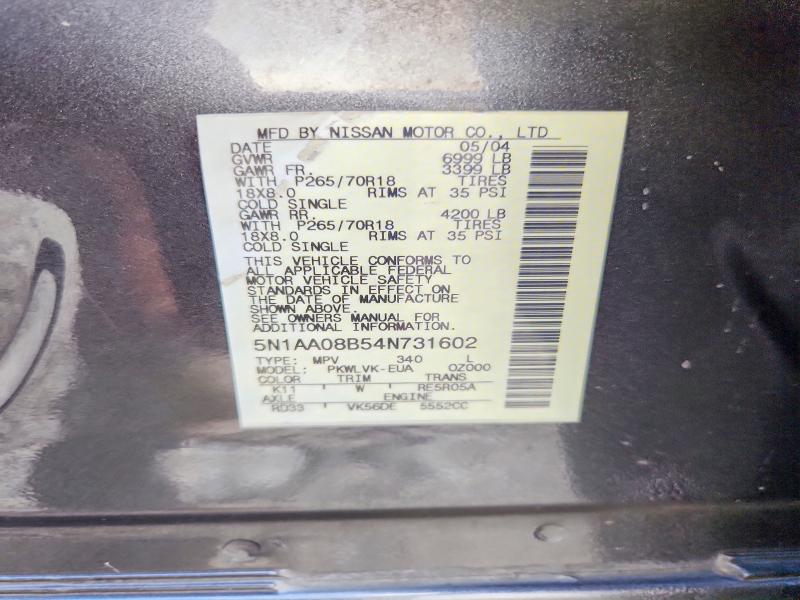 Aukcja sprzedaży 2004 Nissan Armada, vin: 5N1AA08B54N731602, numer aukcji: 66219916