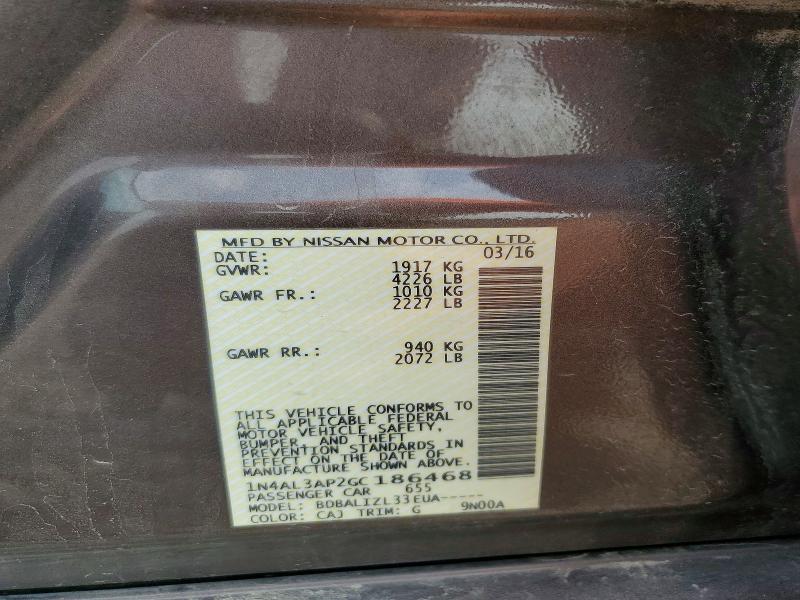 2016 Nissan Altima მანქანა იყიდება აუქციონზე, vin: 1N4AL3AP2GC186468, აუქციონის ნომერი: 65299806