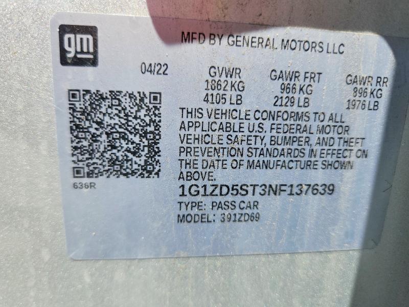 Продажа на аукционе авто 2022 Chevrolet Malibu, vin: 1G1ZD5ST3NF137639, номер лота: 64540486