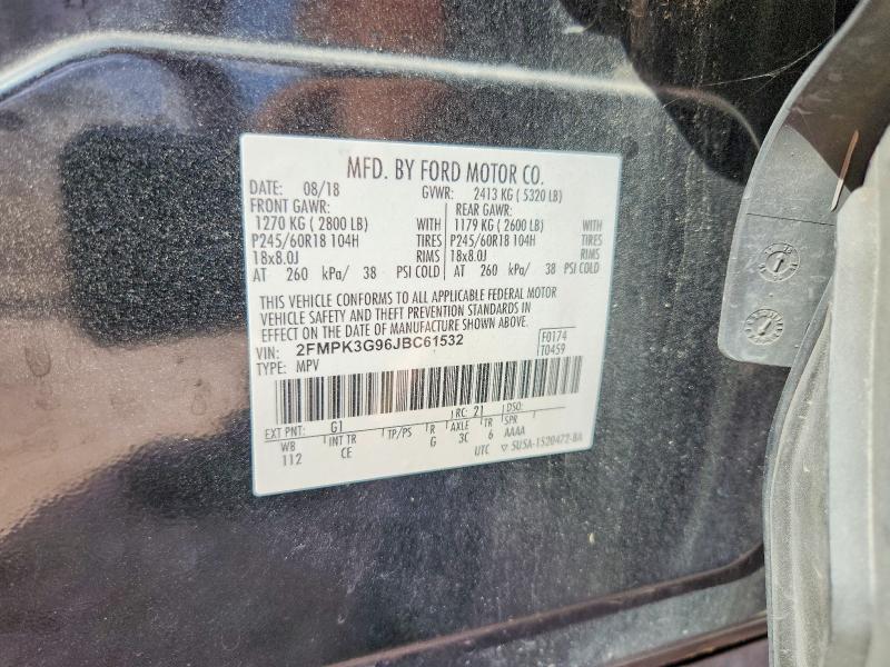 65538796 :رقم المزاد ، 2FMPK3G96JBC61532 vin ، 2018 Ford Edge مزاد بيع