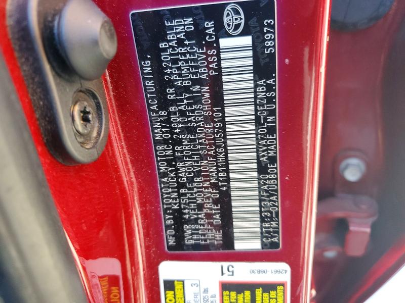 Продаж на аукціоні авто 2018 Toyota Camry, vin: 4T1B11HK6JU579101, номер лоту: 64282256