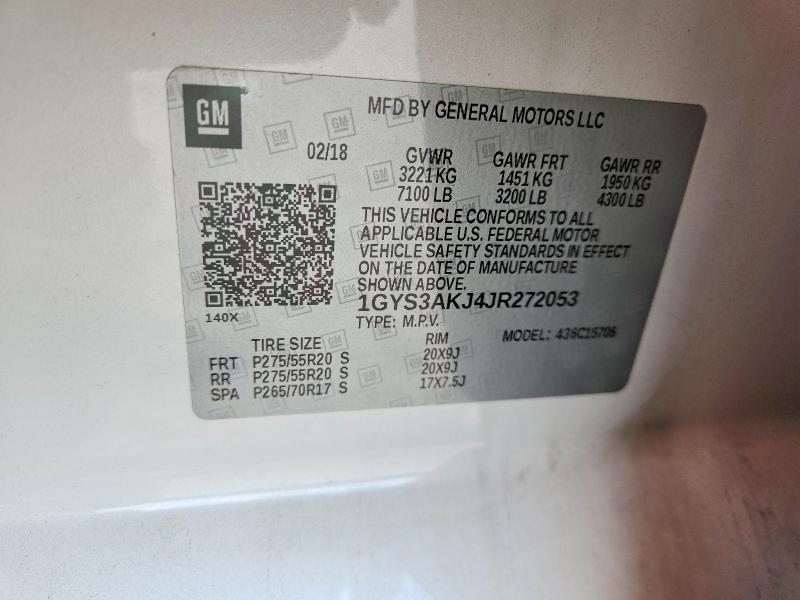 65189296 :رقم المزاد ، 1GYS3AKJ4JR272053 vin ، 2018 Cadillac Escalade مزاد بيع