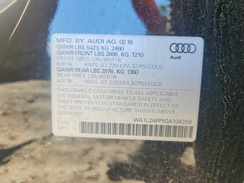 2016 Audi Q5 მანქანა იყიდება აუქციონზე, vin: WA1L2AFP5GA104256, აუქციონის ნომერი: 63717646
