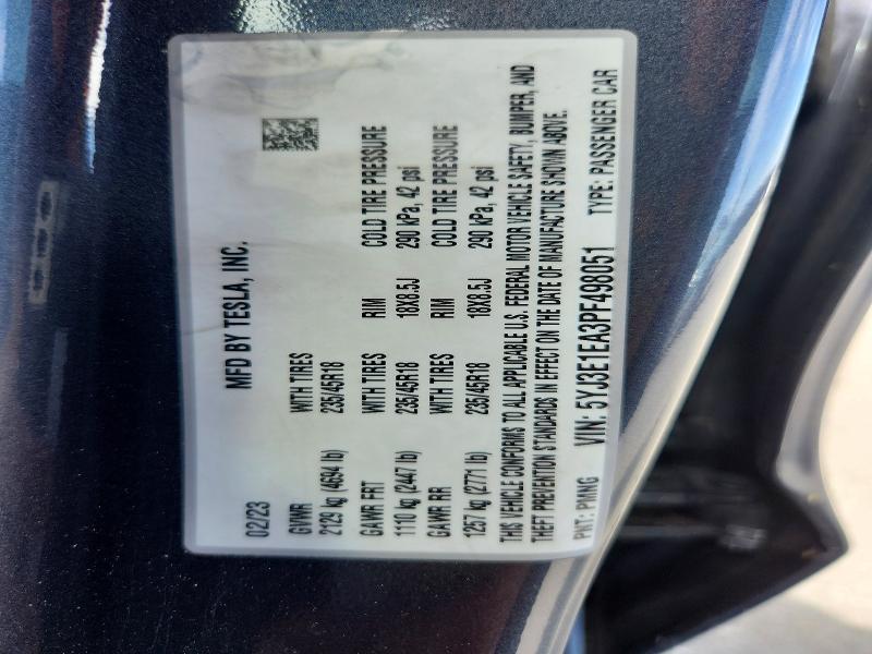 65543136 :رقم المزاد ، 5YJ3E1EA3PF498051 vin ، 2023 Tesla Model 3 مزاد بيع