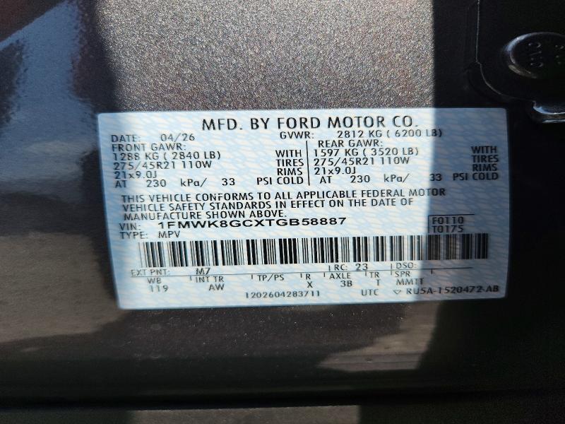 2026 Ford Explorer მანქანა იყიდება აუქციონზე, vin: 1FMWK8GCXTGB58887, აუქციონის ნომერი: 64066136