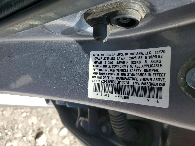 64893646 :رقم المزاد ، 19XFC2F83LE010494 vin ، 2020 Honda Civic مزاد بيع