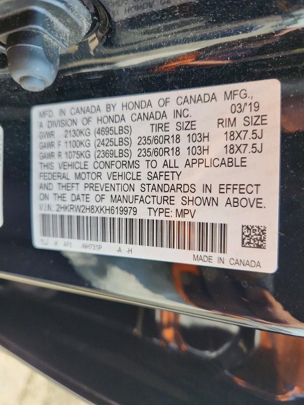 Продажа на аукционе авто 2019 Honda Cr-v, vin: 2HKRW2H8XKH619979, номер лота: 64628756