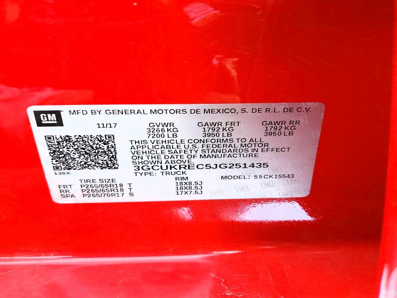 Aukcja sprzedaży 2018 Chevrolet Silverado, vin: 3GCUKREC5JG251435, numer aukcji: 65175086