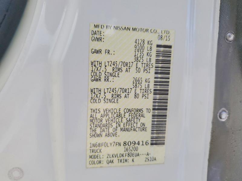 2015 Nissan Nv მანქანა იყიდება აუქციონზე, vin: 1N6BF0LY7FN809416, აუქციონის ნომერი: 63745116