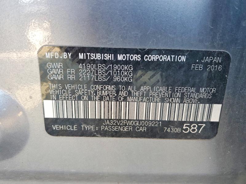 Aukcja sprzedaży 2016 Mitsubishi Lancer, vin: JA32V2FW0GU009221, numer aukcji: 65742606