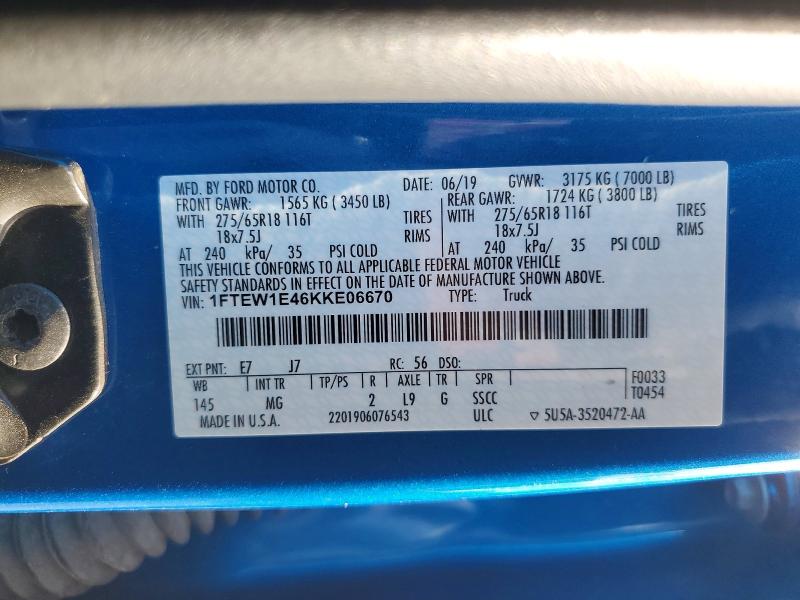 Auction sale of the 2019 Ford F150, vin: 1FTEW1E46KKE06670, lot number: 65411676