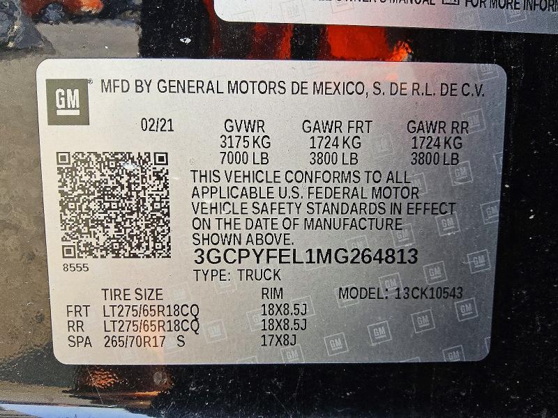 Продажа на аукционе авто 2021 Chevrolet Silverado, vin: 3GCPYFEL1MG264813, номер лота: 66457356