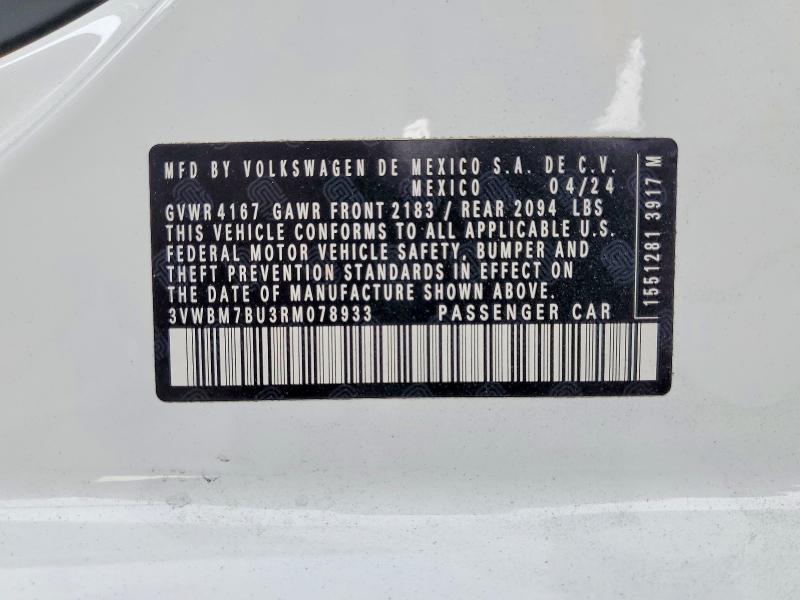 Продажа на аукционе авто 2024 Volkswagen Jetta, vin: 3VWBM7BU3RM078933, номер лота: 66711046