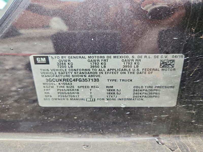 66922136 :رقم المزاد ، 3GCUKREC4FG357138 vin ، 2015 Chevrolet Silverado مزاد بيع