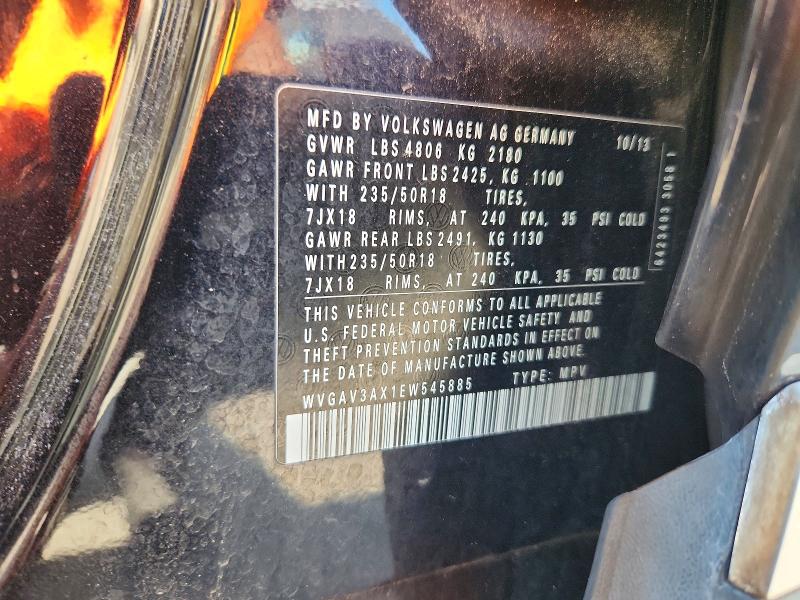 Aukcja sprzedaży 2014 Volkswagen Tiguan, vin: WVGAV3AX1EW545885, numer aukcji: 66457026