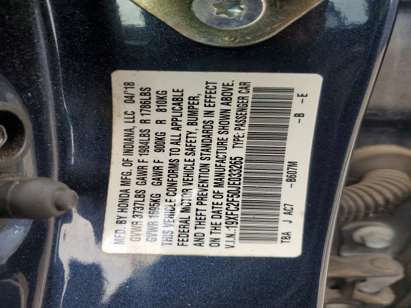 63521456 :رقم المزاد ، 19XFC2F50JE033265 vin ، 2018 Honda Civic مزاد بيع