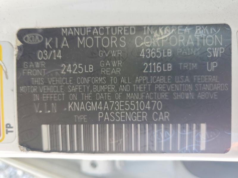 2014 Kia Optima მანქანა იყიდება აუქციონზე, vin: KNAGM4A73E5510470, აუქციონის ნომერი: 65816016