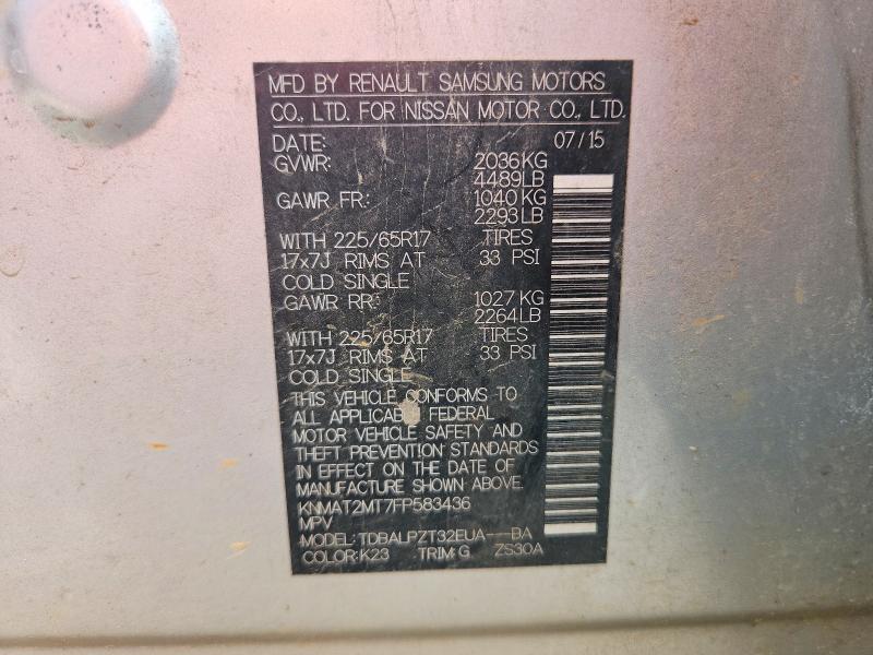 64047646 :رقم المزاد ، KNMAT2MT7FP583436 vin ، 2015 Nissan Rogue مزاد بيع