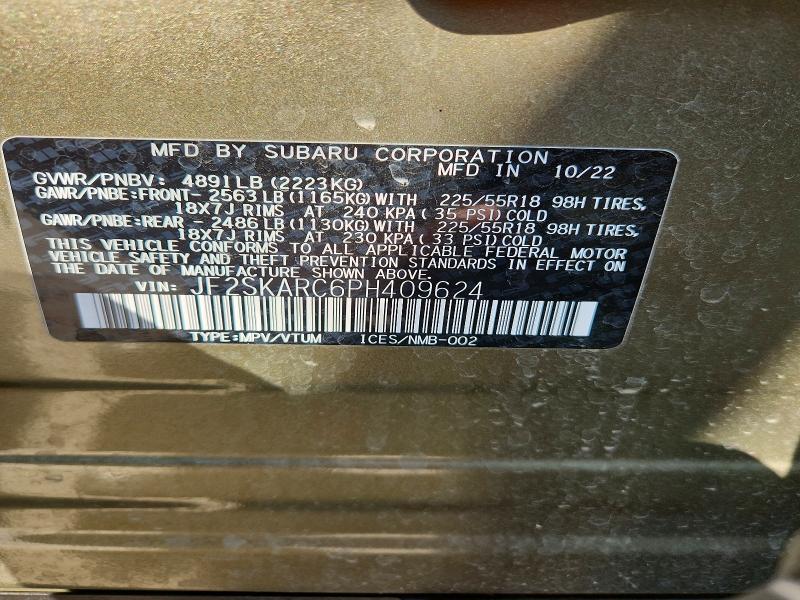 Aukcja sprzedaży 2023 Subaru Forester, vin: JF2SKARC6PH409624, numer aukcji: 67324896