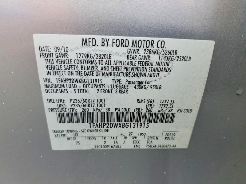 64137746 :رقم المزاد ، 1FAHP2DWXBG131915 vin ، 2011 Ford Taurus مزاد بيع
