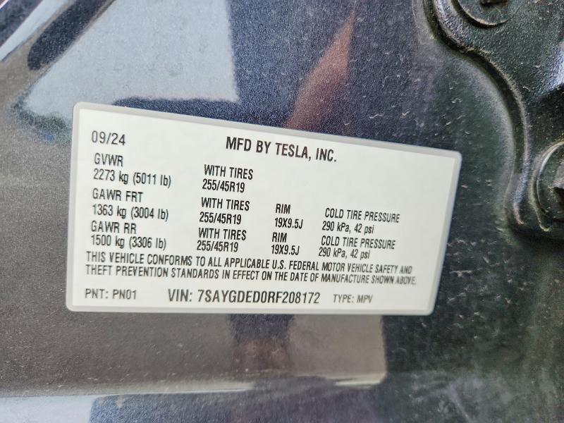 66729186 :رقم المزاد ، 7SAYGDED0RF208172 vin ، 2024 Tesla Model Y مزاد بيع